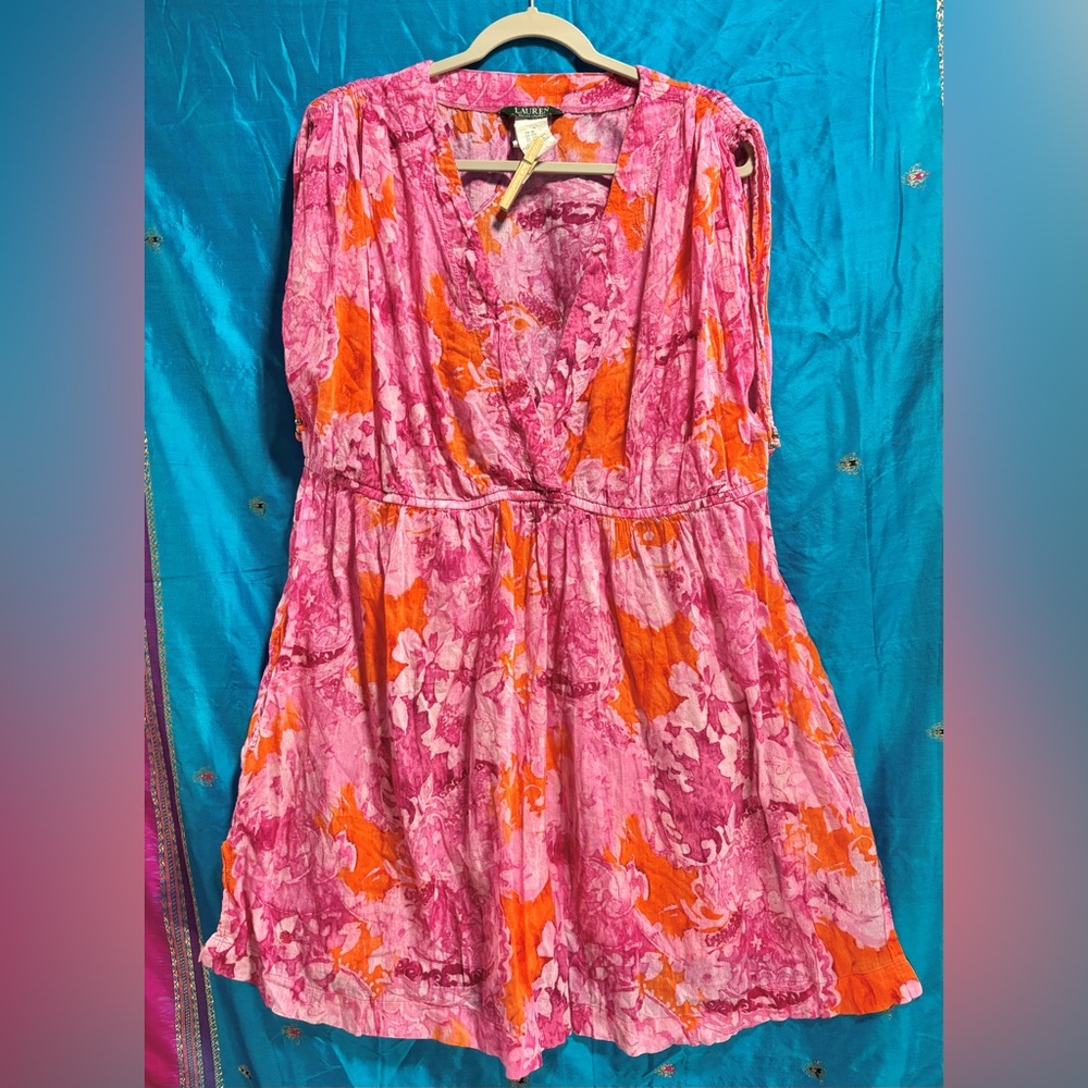 Pink & Orange Floral V-Neck Sundress